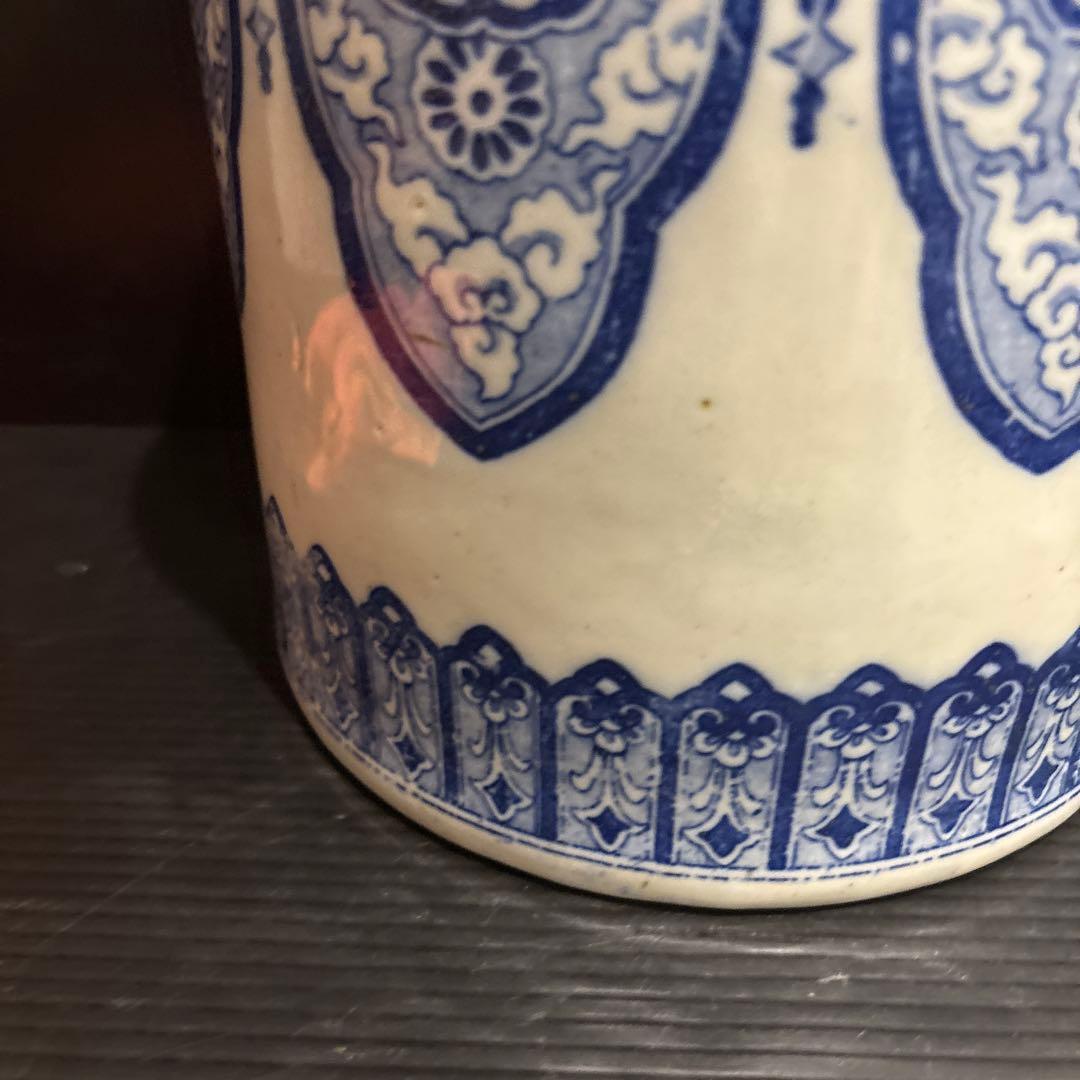 染付 火鉢 獅子耳 中国古典文様 陶器製 和インテリア