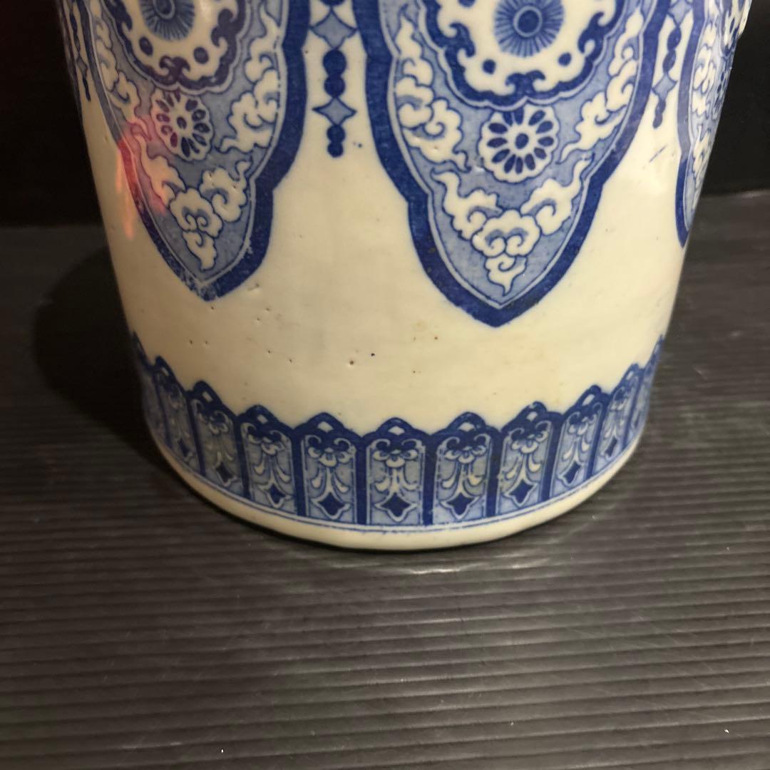 染付 火鉢 獅子耳 中国古典文様 陶器製 和インテリア