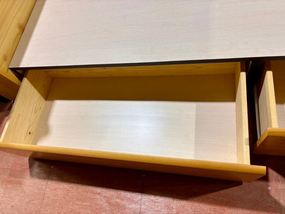 【現地引取OK】ウッド シングルベッドフレーム (ヘッドライト・引き出し付き)