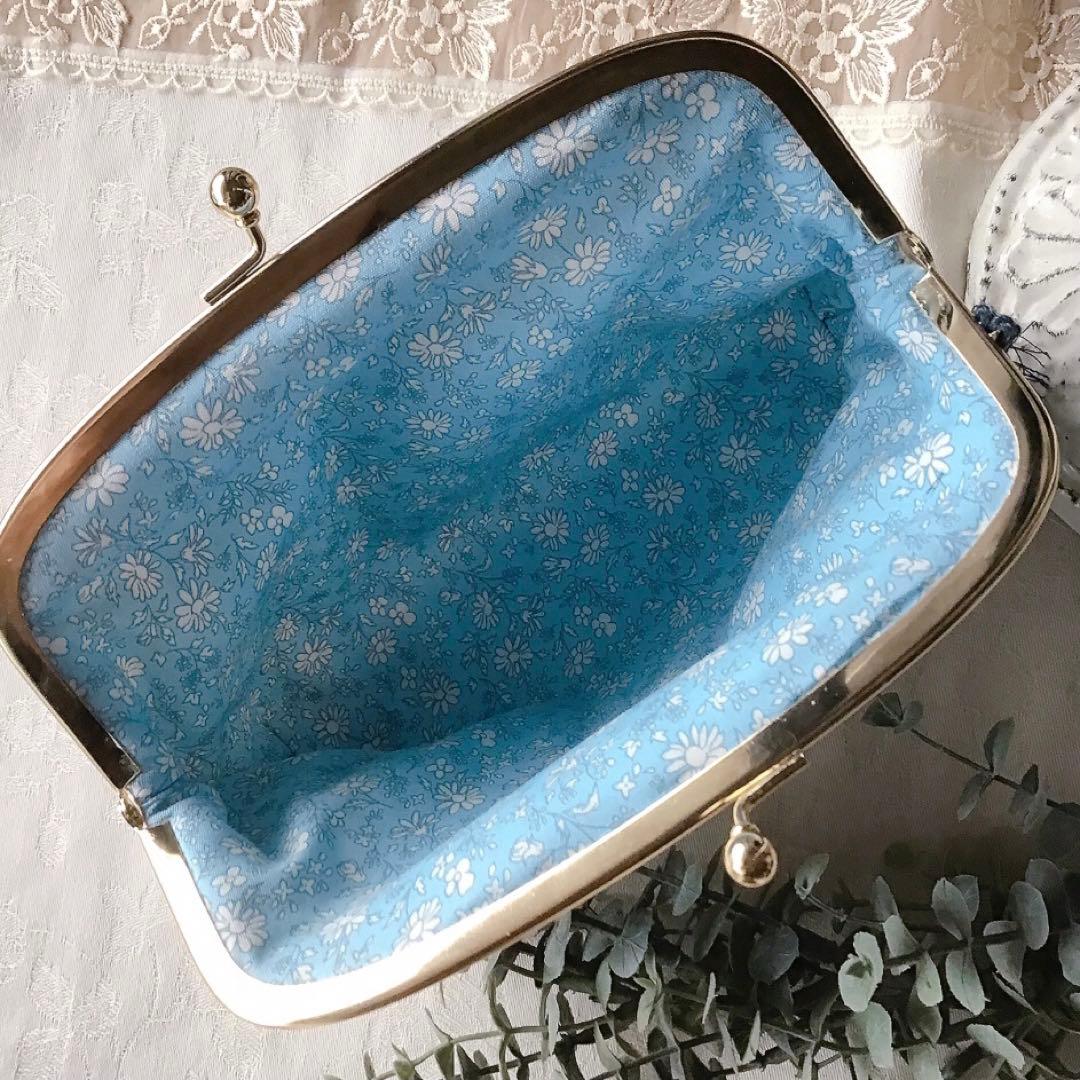 春めく季節のがま口ポーチ　手刺繍　ハンドメイド