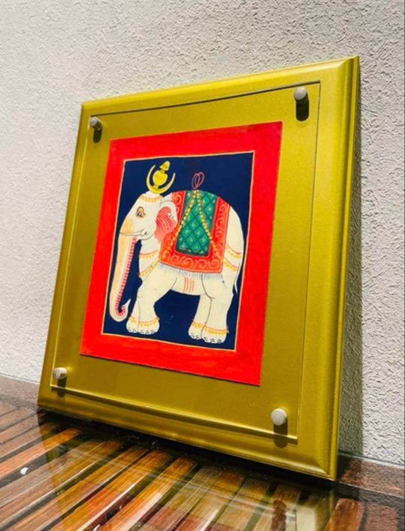 バリ絵画 22cm × 25cm 象 エレファント 神 神様　風水 縁起物 金