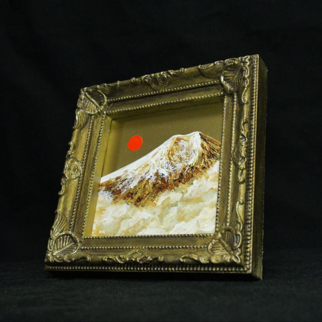 【金運・開運】油絵 ミニ絵画 「黄金富士山」原画 額縁・ラッピング付