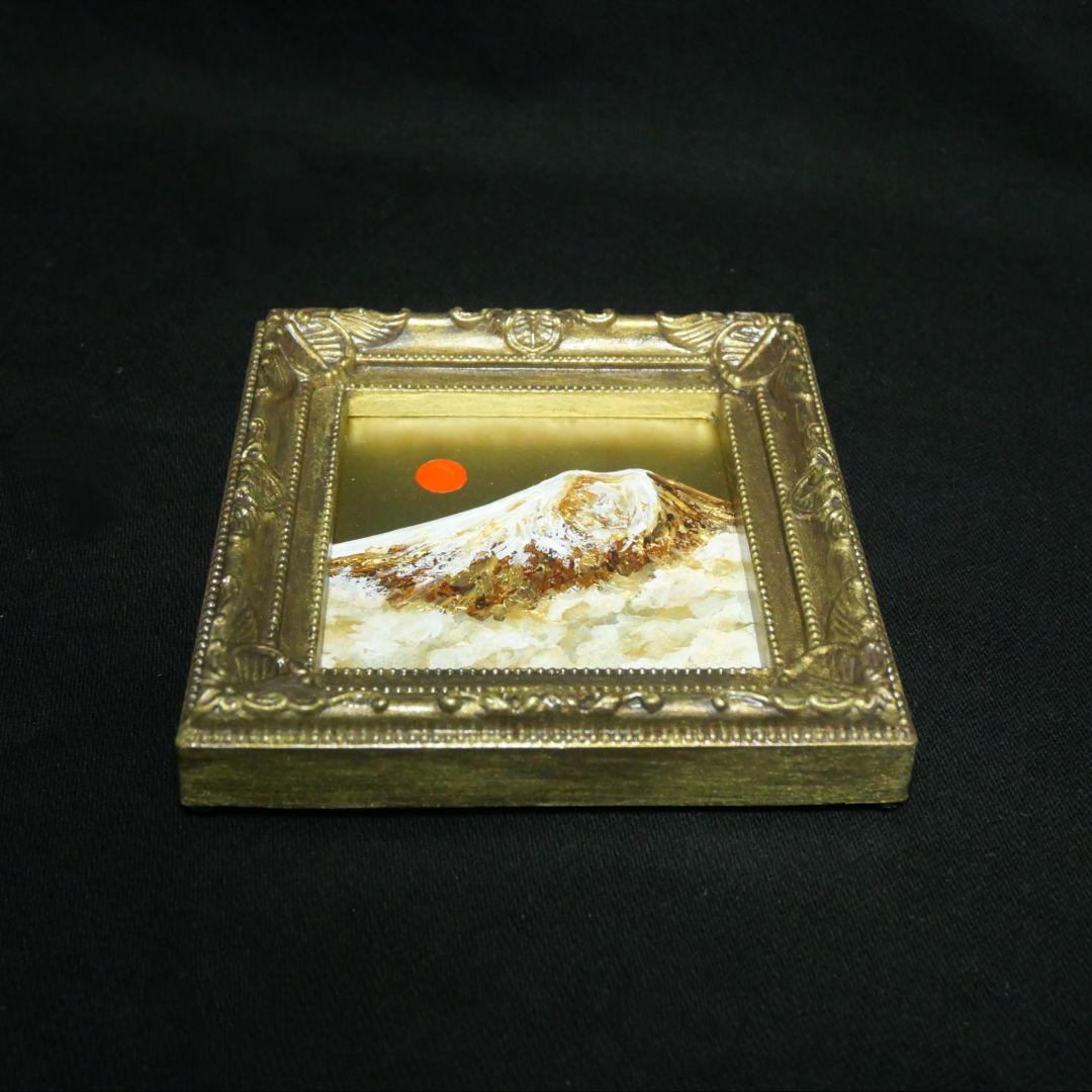 【金運・開運】油絵 ミニ絵画 「黄金富士山」原画 額縁・ラッピング付
