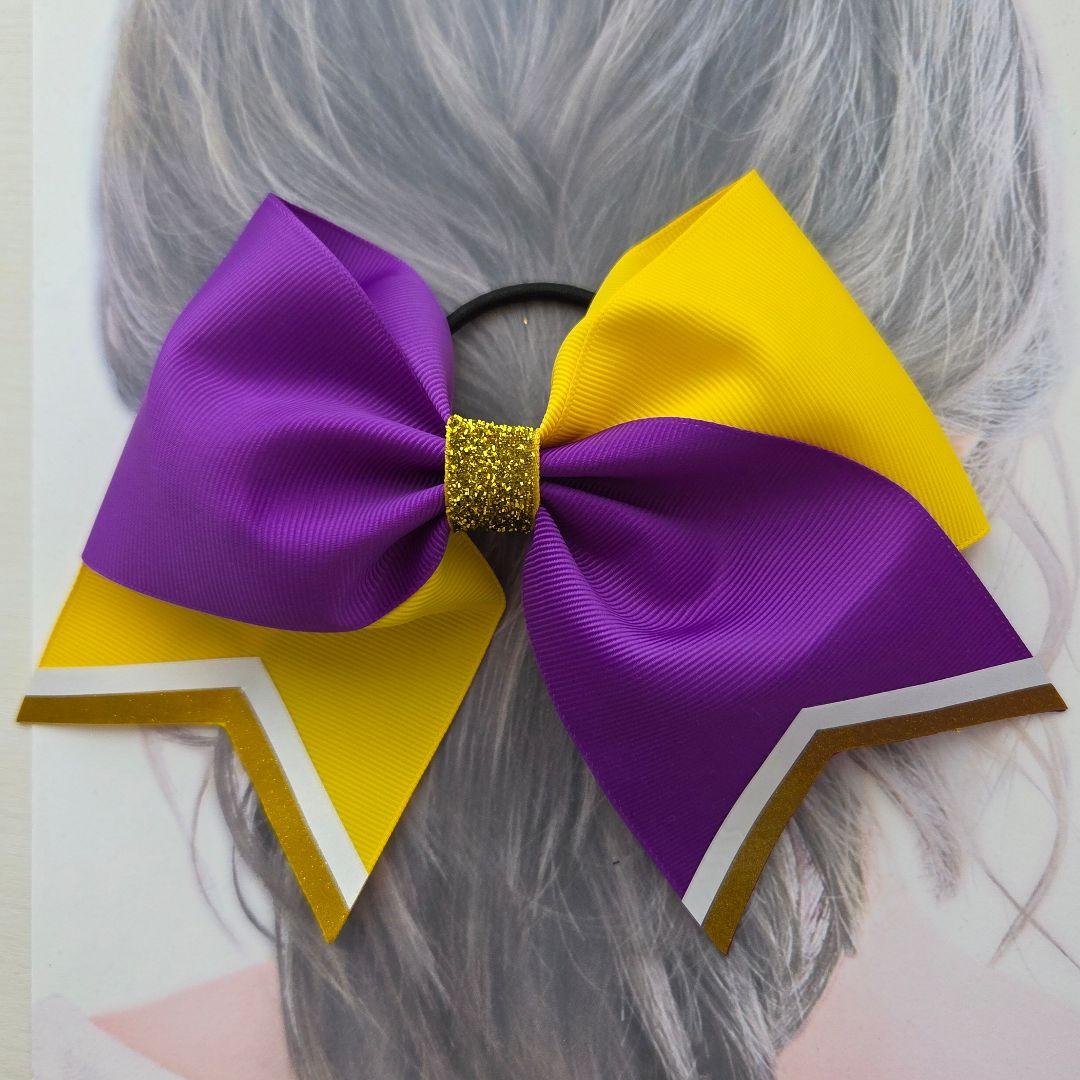 輝くステージを応援します♡赤×青×ゴールド金チアダンスリボンヘアゴム☆おひとつ