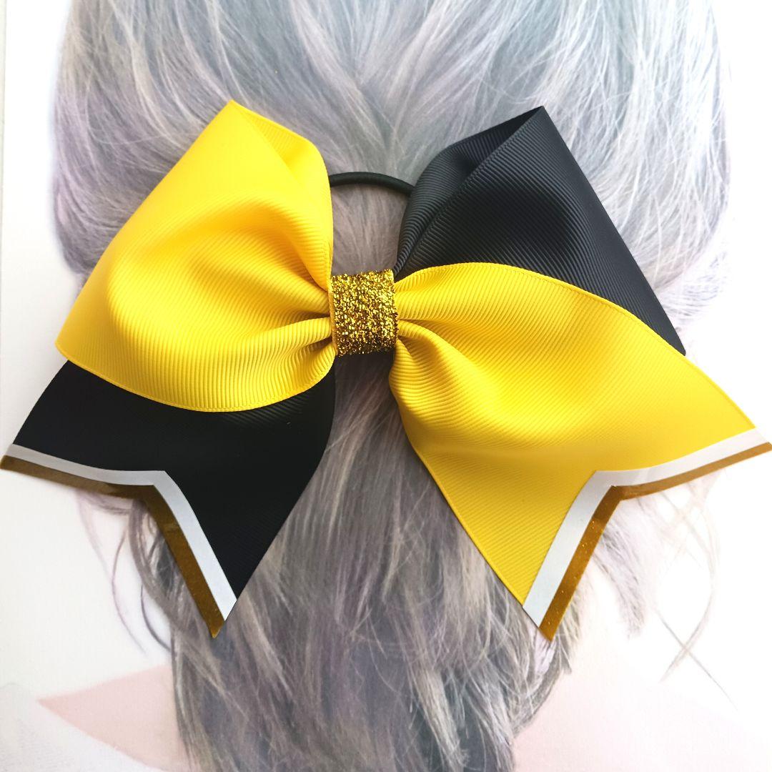 輝くステージを応援します♡赤×青×ゴールド金チアダンスリボンヘアゴム☆おひとつ