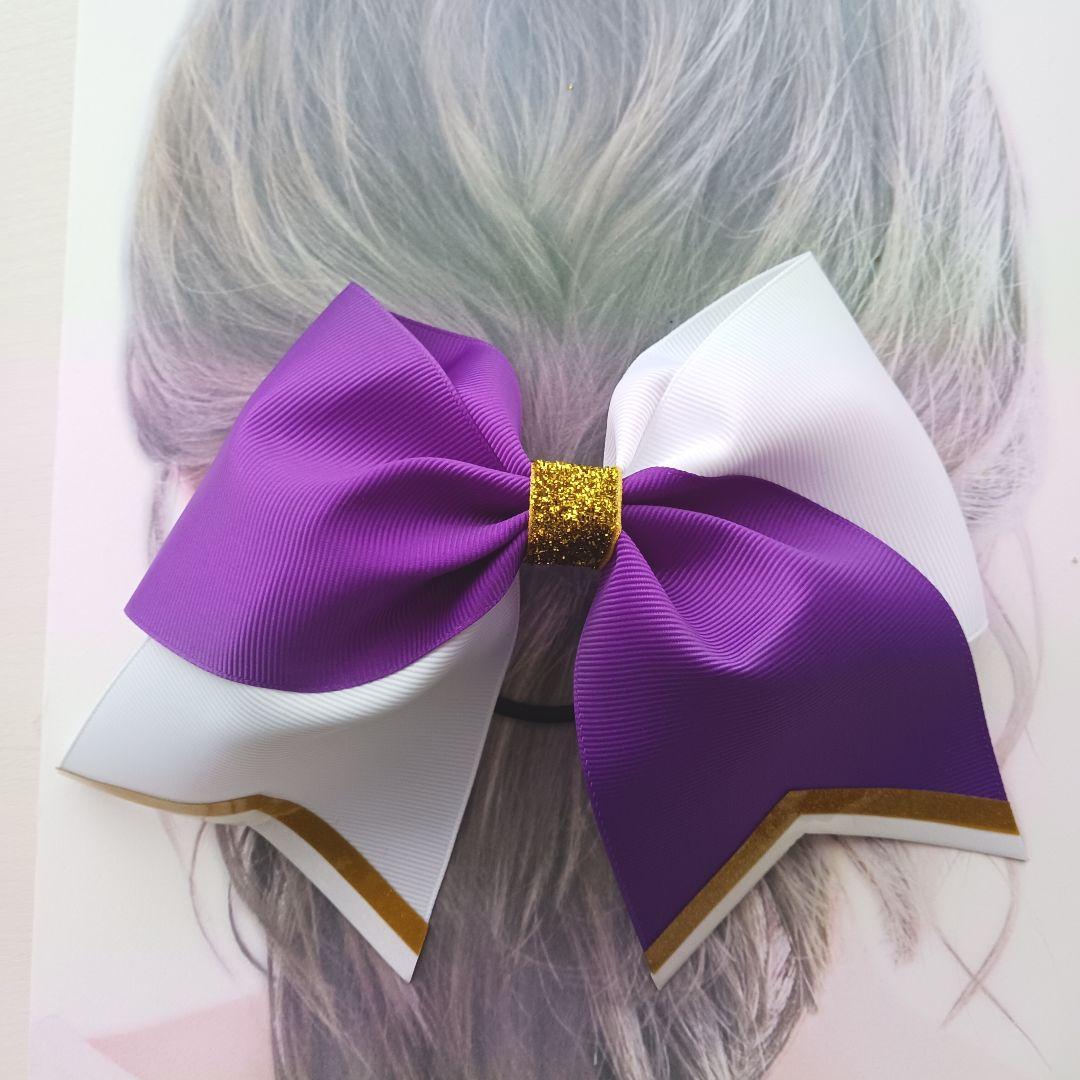 輝くステージを応援します♡赤×青×ゴールド金チアダンスリボンヘアゴム☆おひとつ