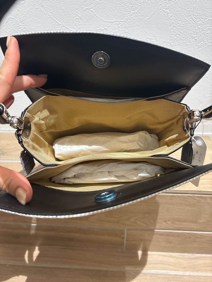 ストライプ バケツ型バッグ グレー