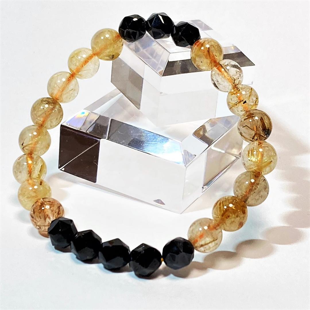 【成功を勝ち取る】針水晶 ブラックスピネル 天然石ブレスレット