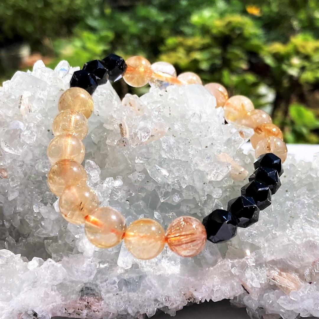 【成功を勝ち取る】針水晶 ブラックスピネル 天然石ブレスレット