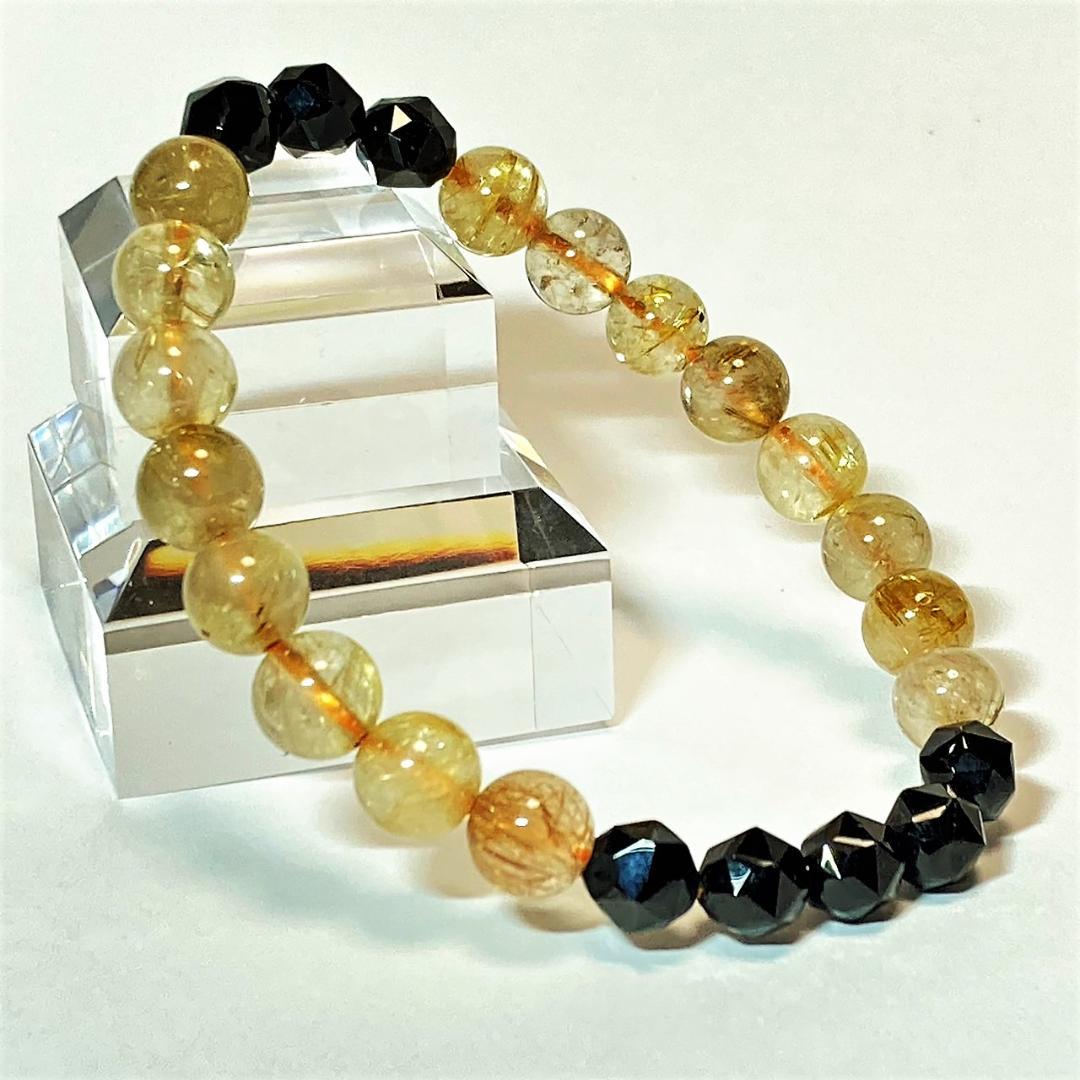 【成功を勝ち取る】針水晶 ブラックスピネル 天然石ブレスレット