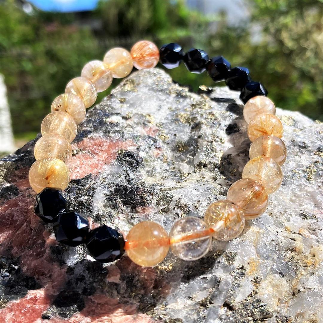 【成功を勝ち取る】針水晶 ブラックスピネル 天然石ブレスレット