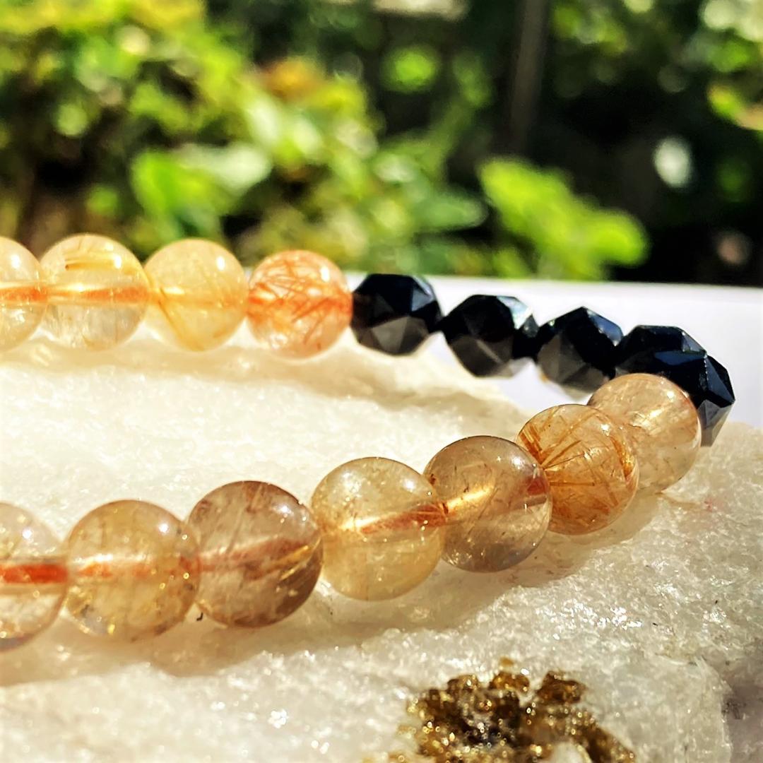 【成功を勝ち取る】針水晶 ブラックスピネル 天然石ブレスレット