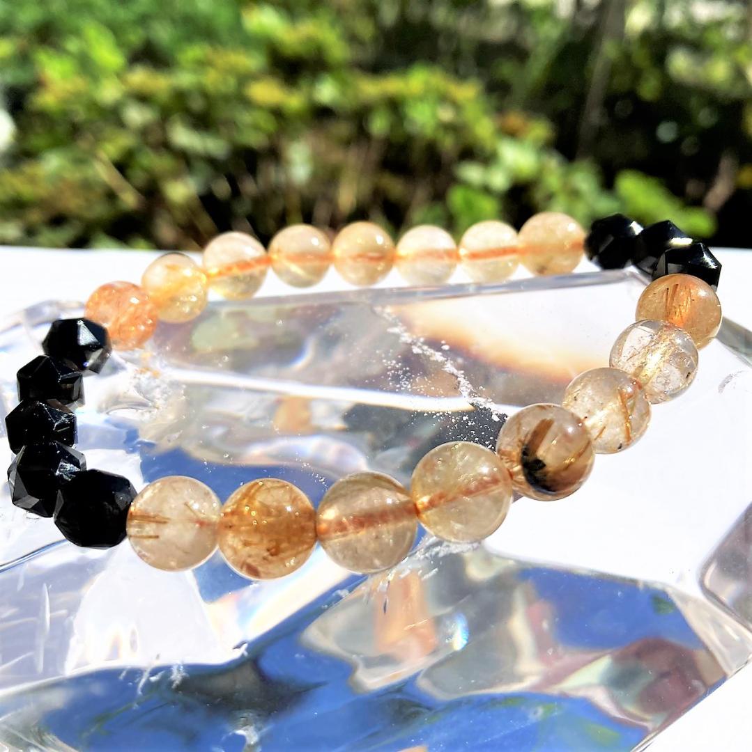 【成功を勝ち取る】針水晶 ブラックスピネル 天然石ブレスレット