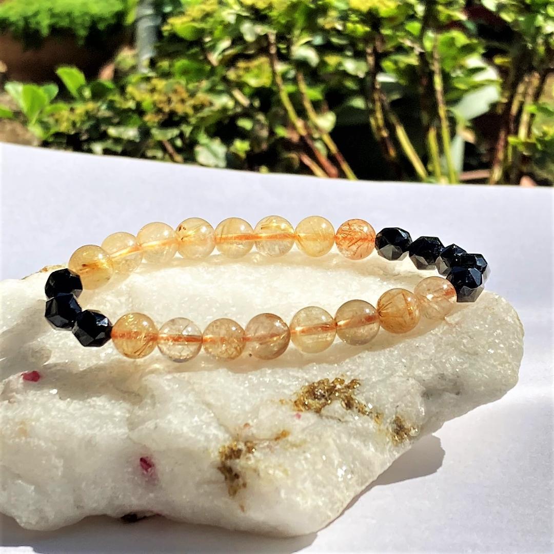 【成功を勝ち取る】針水晶 ブラックスピネル 天然石ブレスレット