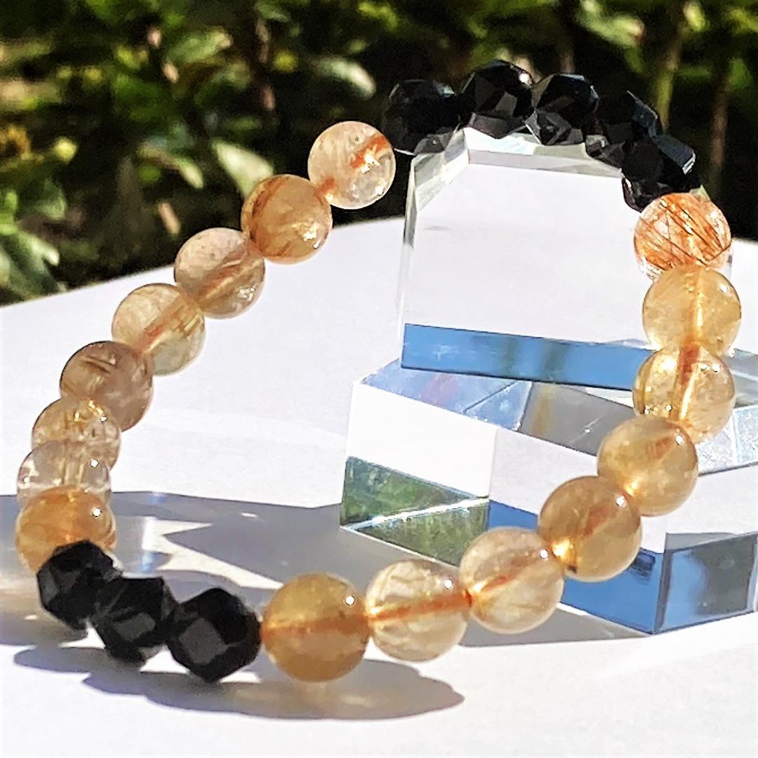 【成功を勝ち取る】針水晶 ブラックスピネル 天然石ブレスレット