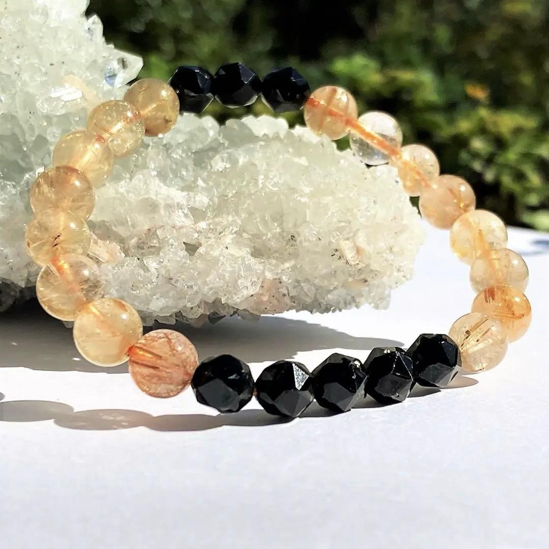 【成功を勝ち取る】針水晶 ブラックスピネル 天然石ブレスレット