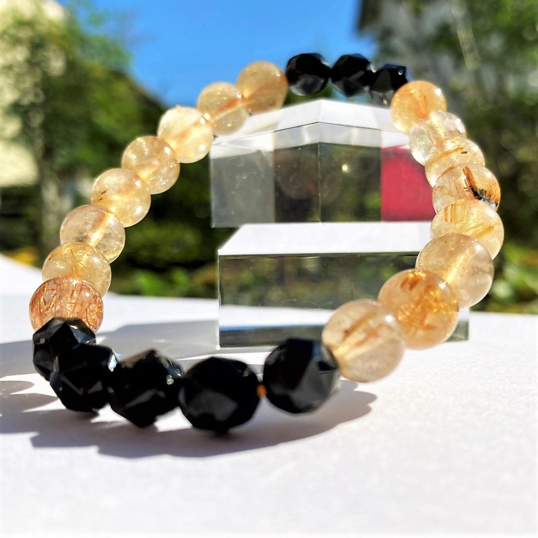 【成功を勝ち取る】針水晶 ブラックスピネル 天然石ブレスレット