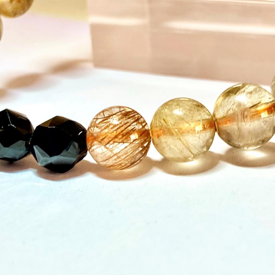 【成功を勝ち取る】針水晶 ブラックスピネル 天然石ブレスレット