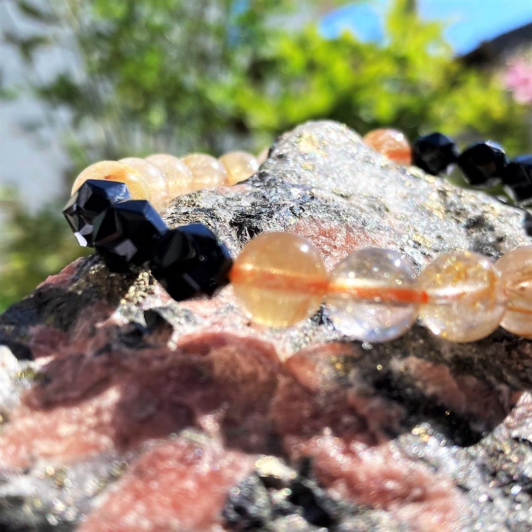 【成功を勝ち取る】針水晶 ブラックスピネル 天然石ブレスレット