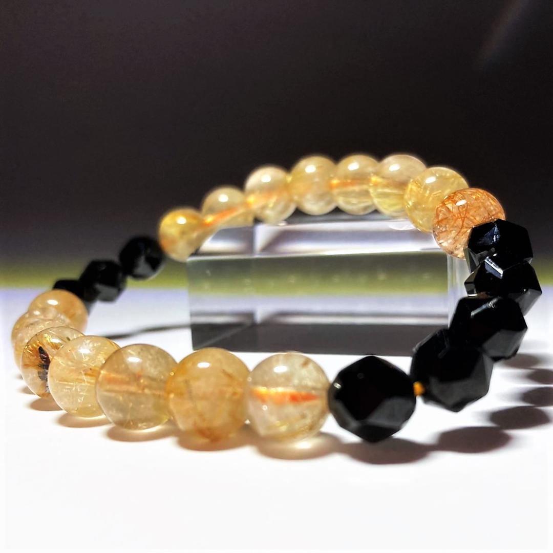 【成功を勝ち取る】針水晶 ブラックスピネル 天然石ブレスレット