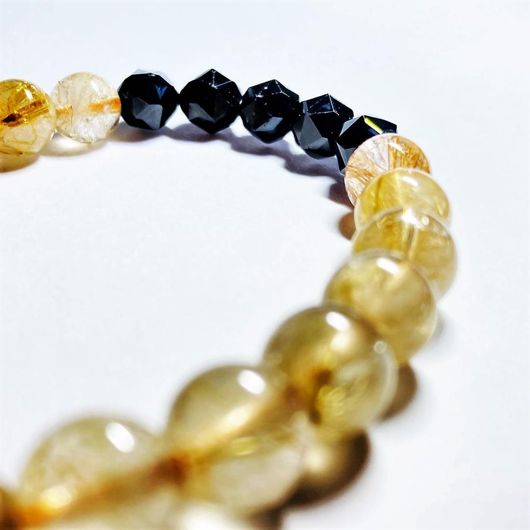 【成功を勝ち取る】針水晶 ブラックスピネル 天然石ブレスレット