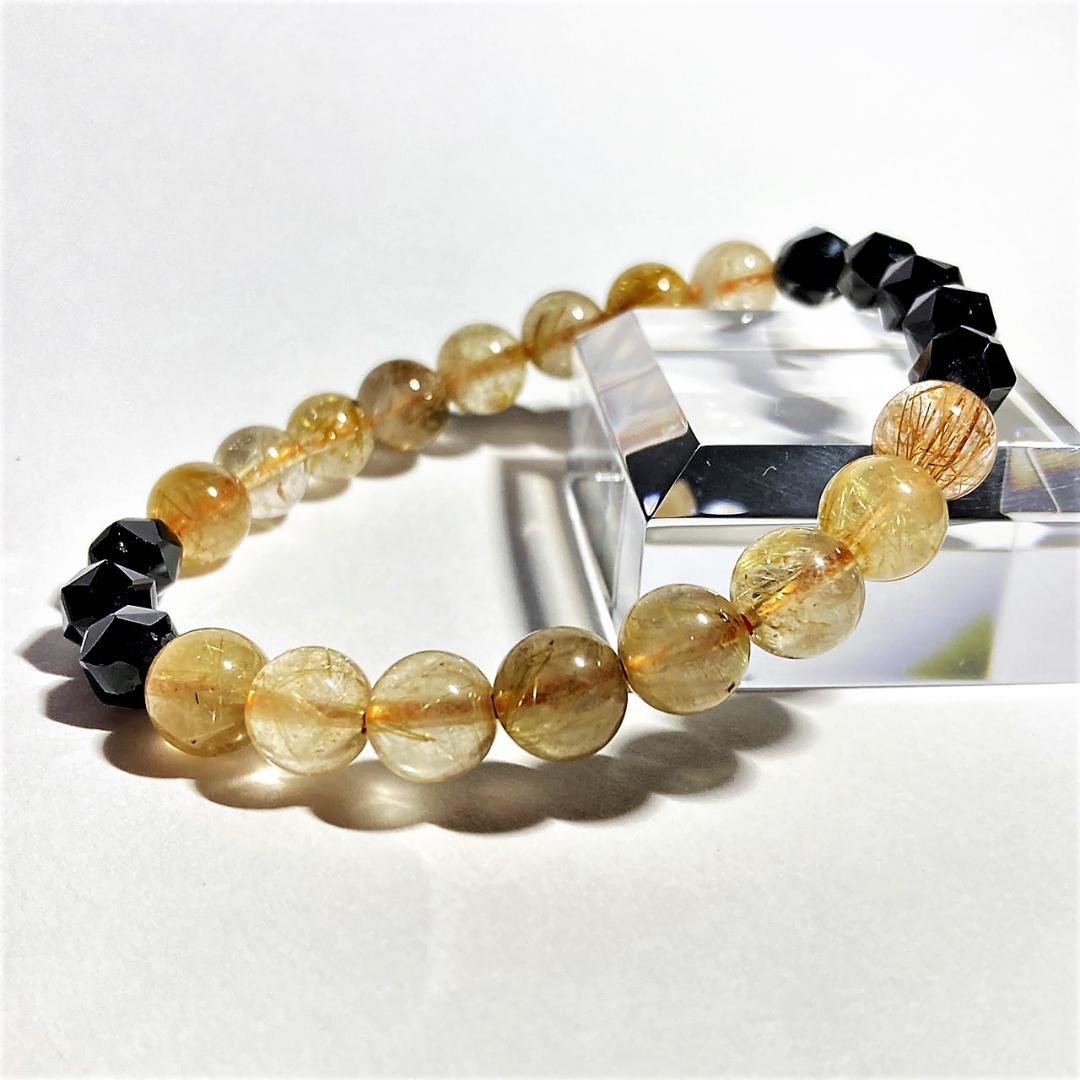 【成功を勝ち取る】針水晶 ブラックスピネル 天然石ブレスレット
