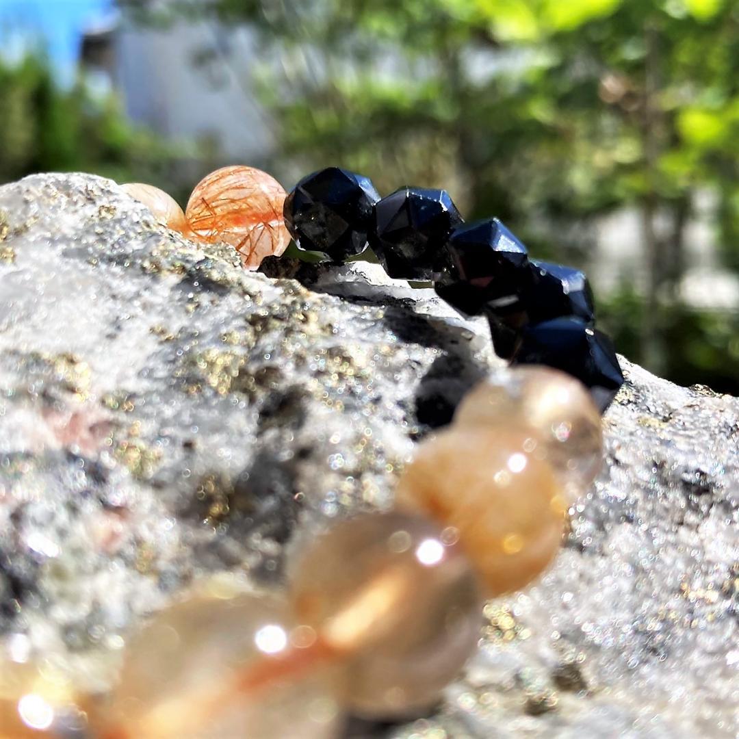 【成功を勝ち取る】針水晶 ブラックスピネル 天然石ブレスレット