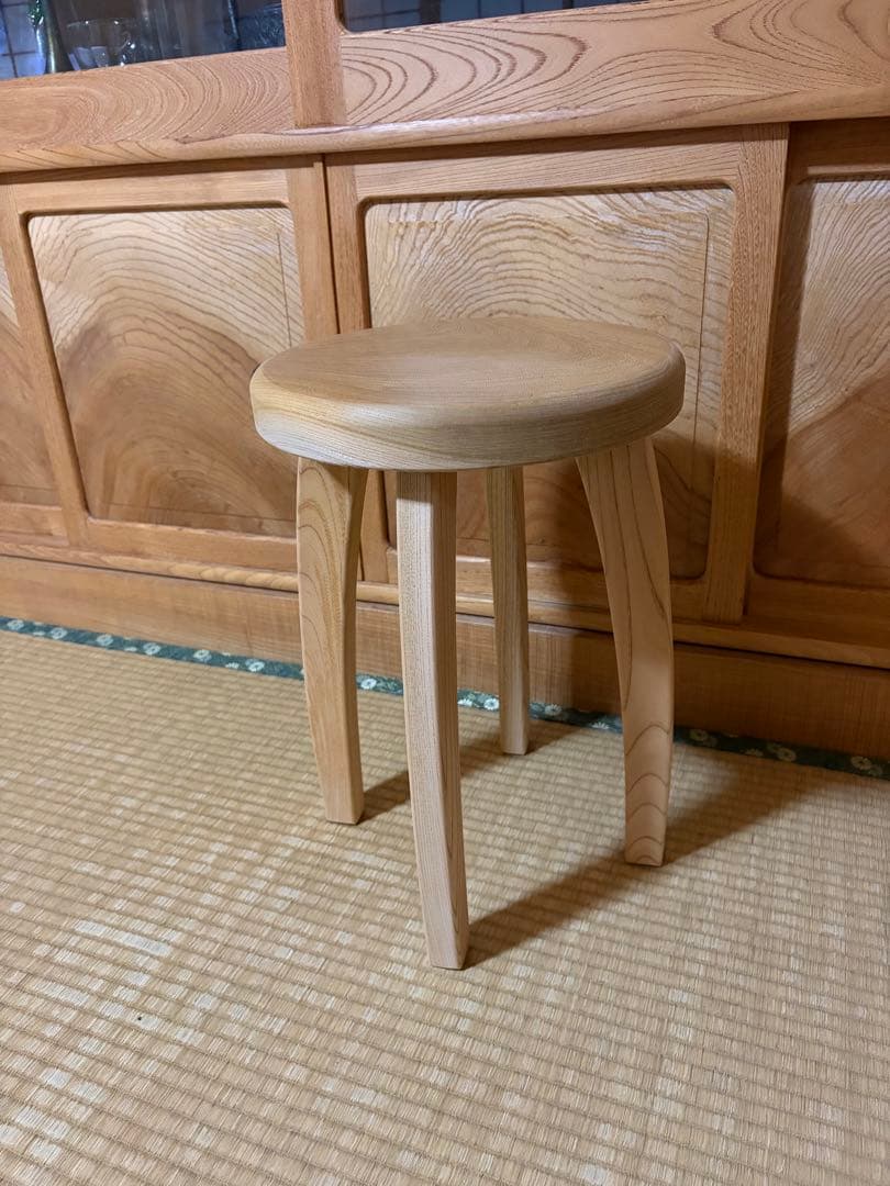 1398建具屋一筋58年のおじいちゃんの手作りスツール、イス☆けやき