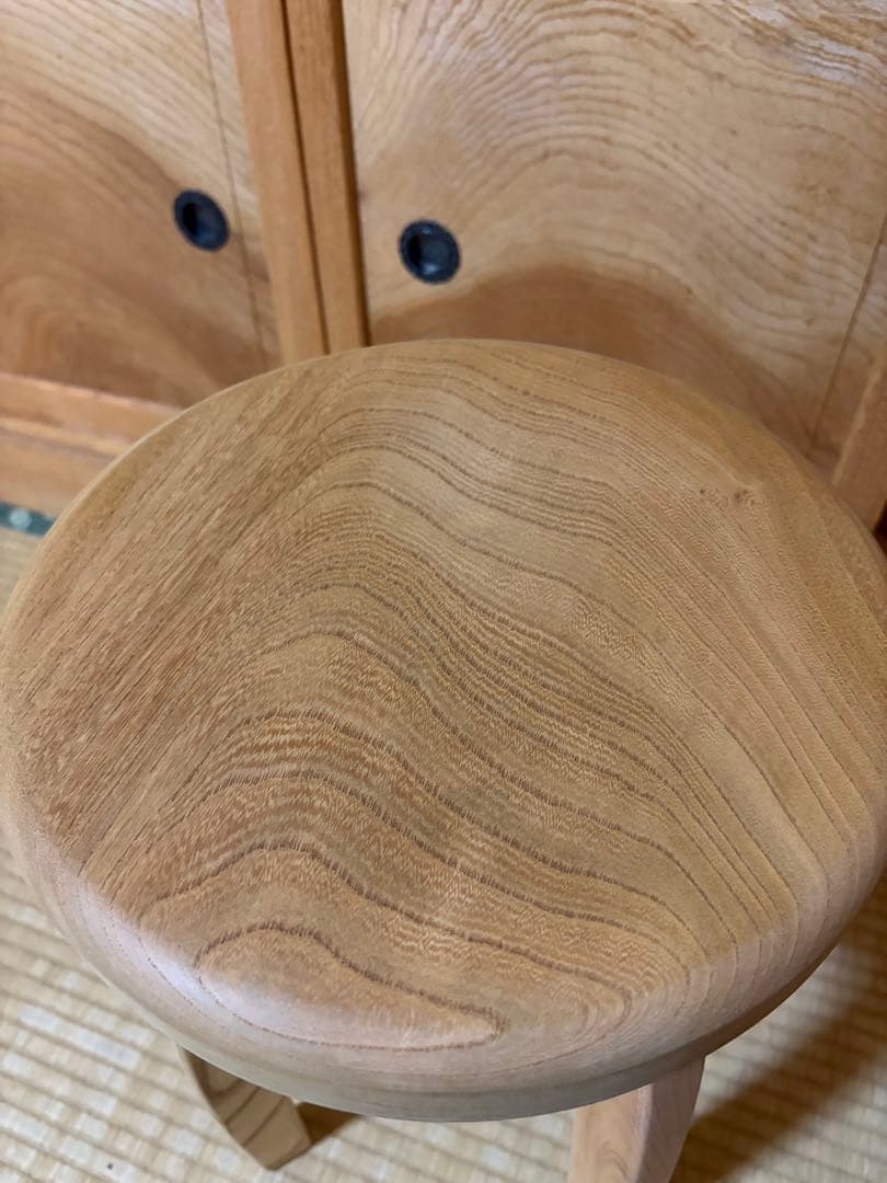 1398建具屋一筋58年のおじいちゃんの手作りスツール、イス☆けやき
