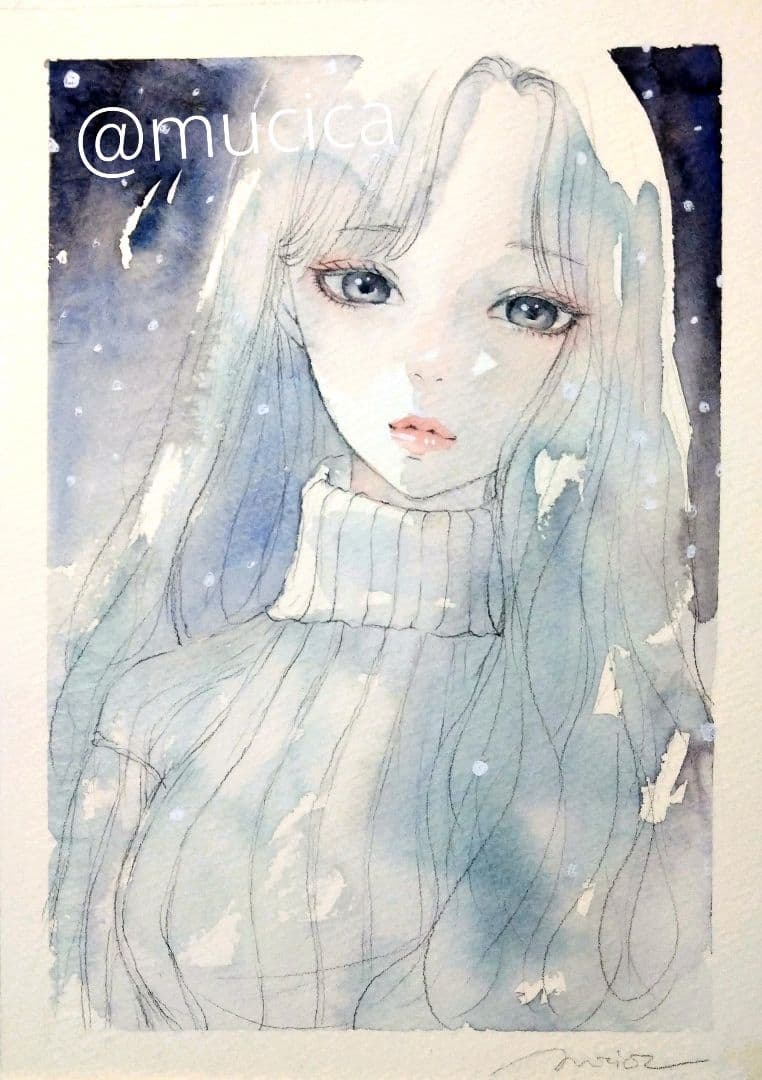 肉筆原画　手描きイラスト　26122　絵画　アナログ　水彩画　美人画