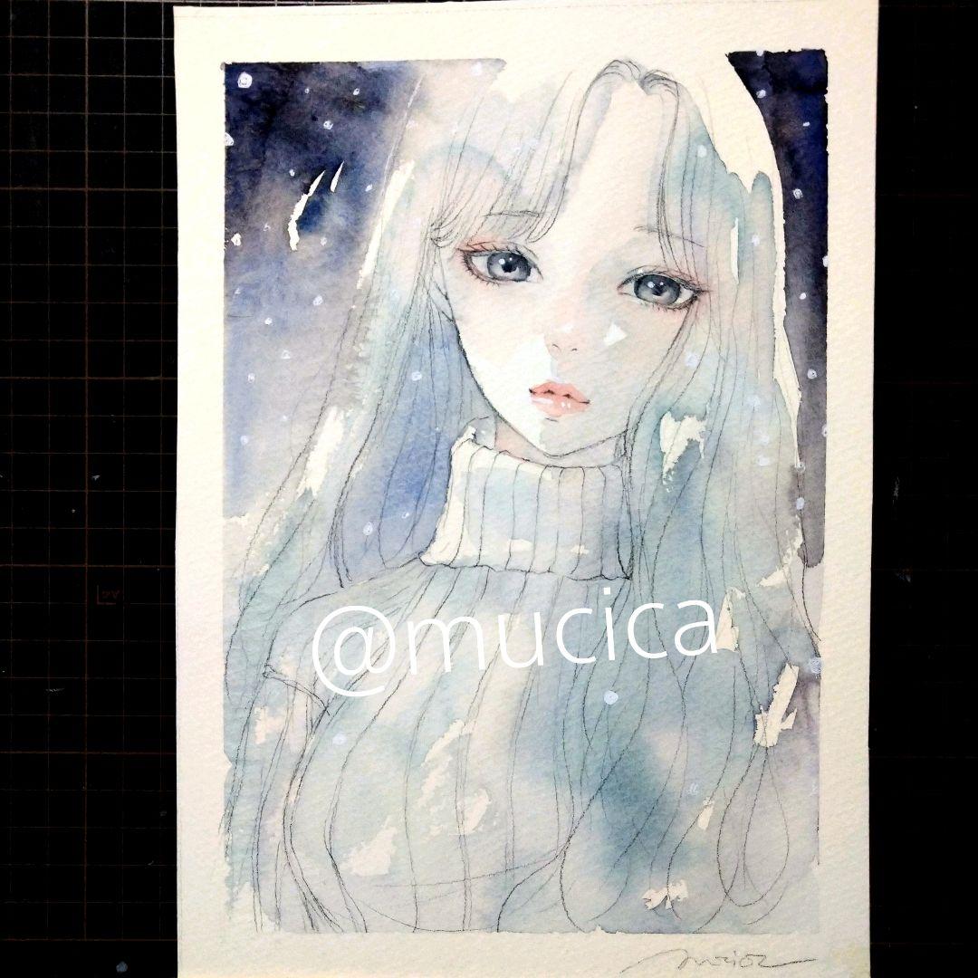 肉筆原画　手描きイラスト　26122　絵画　アナログ　水彩画　美人画