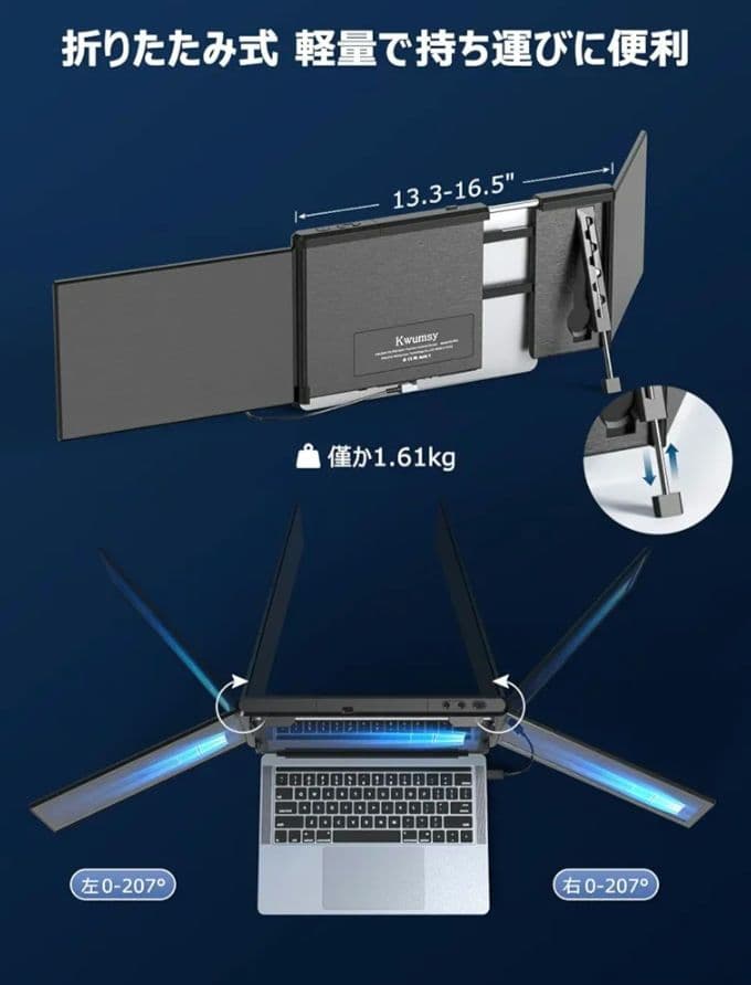 【美品】Kwumsy製 ノートPC用 トリプルモニター 12インチ FHD