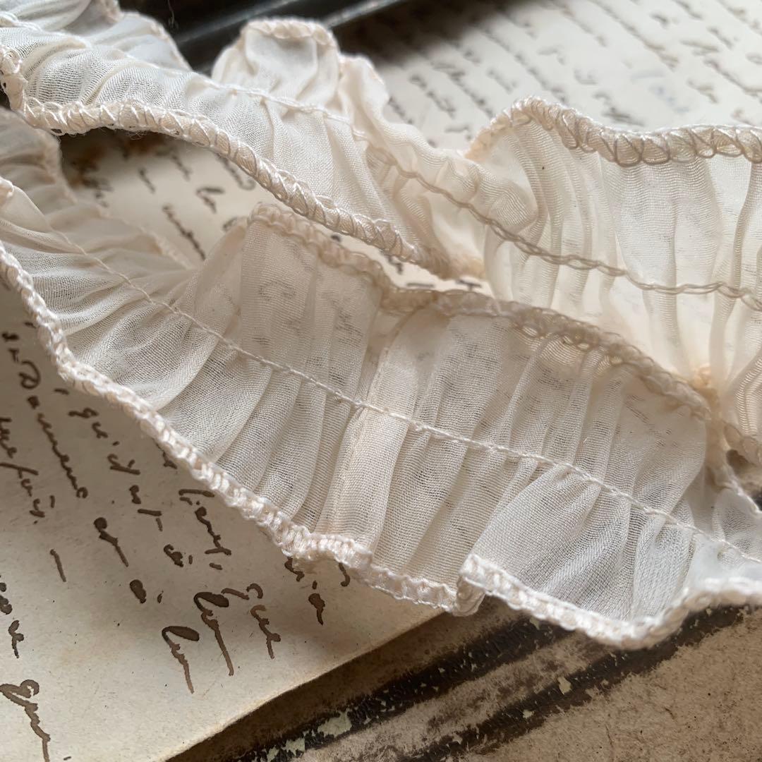 ジャンクジャーナル素材☆草木染めエクリュカラーフリルレース2メートル360