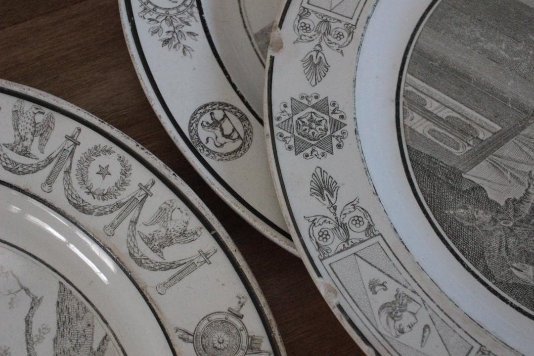 【C】【クレイユ モントロー】グリザイユプレート/フランスアンティーク