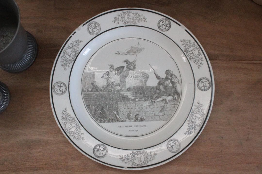 【C】【クレイユ モントロー】グリザイユプレート/フランスアンティーク