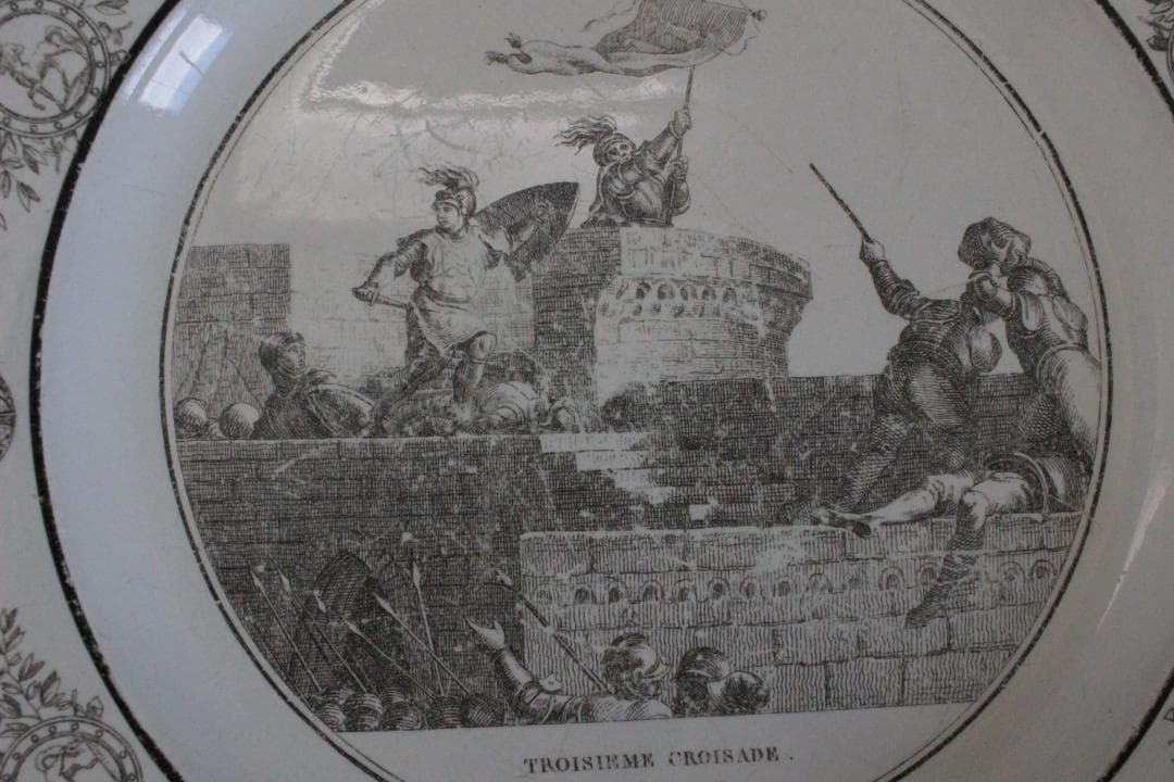 【C】【クレイユ モントロー】グリザイユプレート/フランスアンティーク