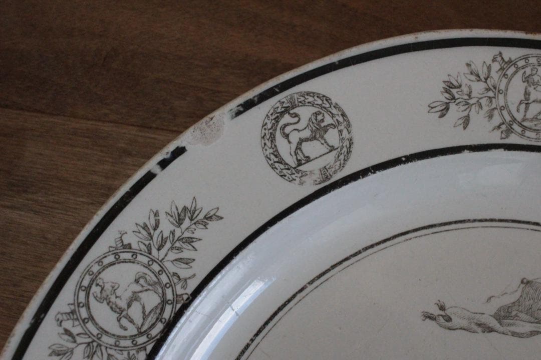 【C】【クレイユ モントロー】グリザイユプレート/フランスアンティーク