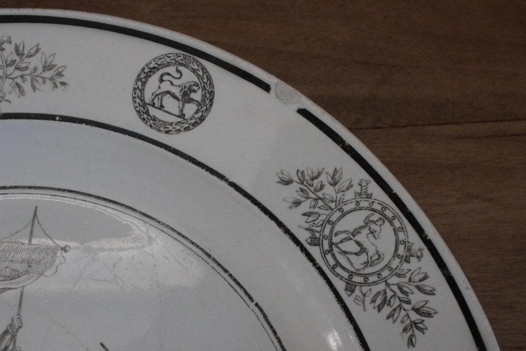 【C】【クレイユ モントロー】グリザイユプレート/フランスアンティーク