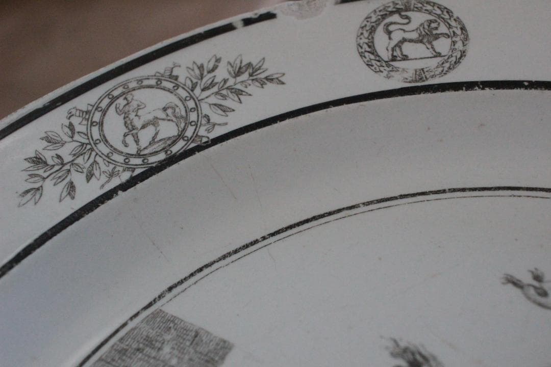 【C】【クレイユ モントロー】グリザイユプレート/フランスアンティーク