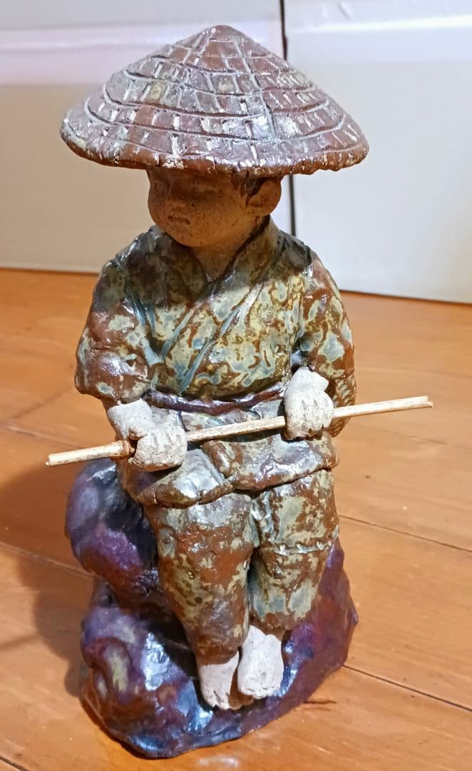 瀬戸焼 増田重幸 陶器製 釣童子 木箱付き レアオブジェ レトロ