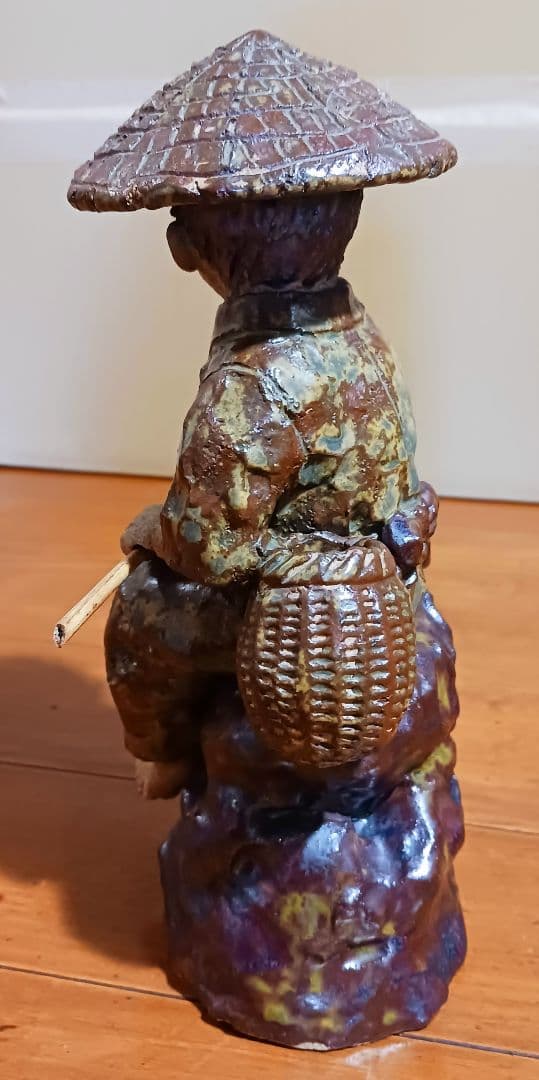 瀬戸焼 増田重幸 陶器製 釣童子 木箱付き レアオブジェ レトロ