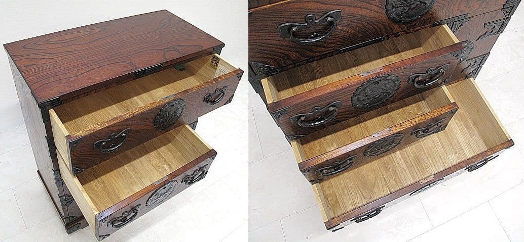 美品 鍵付 岩谷堂箪笥 車箪笥 欅材漆仕上 W82×D41×H98cm 南部鉄器