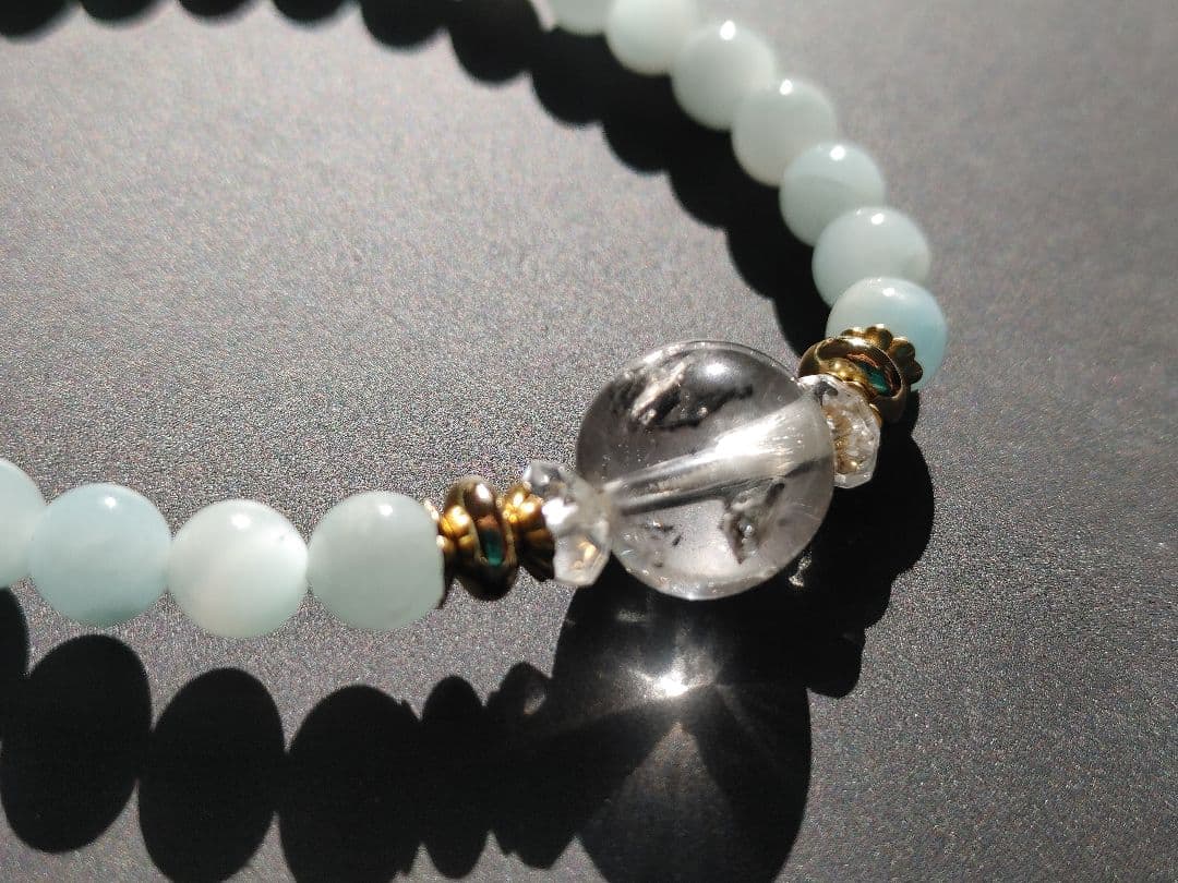 鉱物グラファイトインクォーツ×アイスラリマー天然石ブレスレット希少