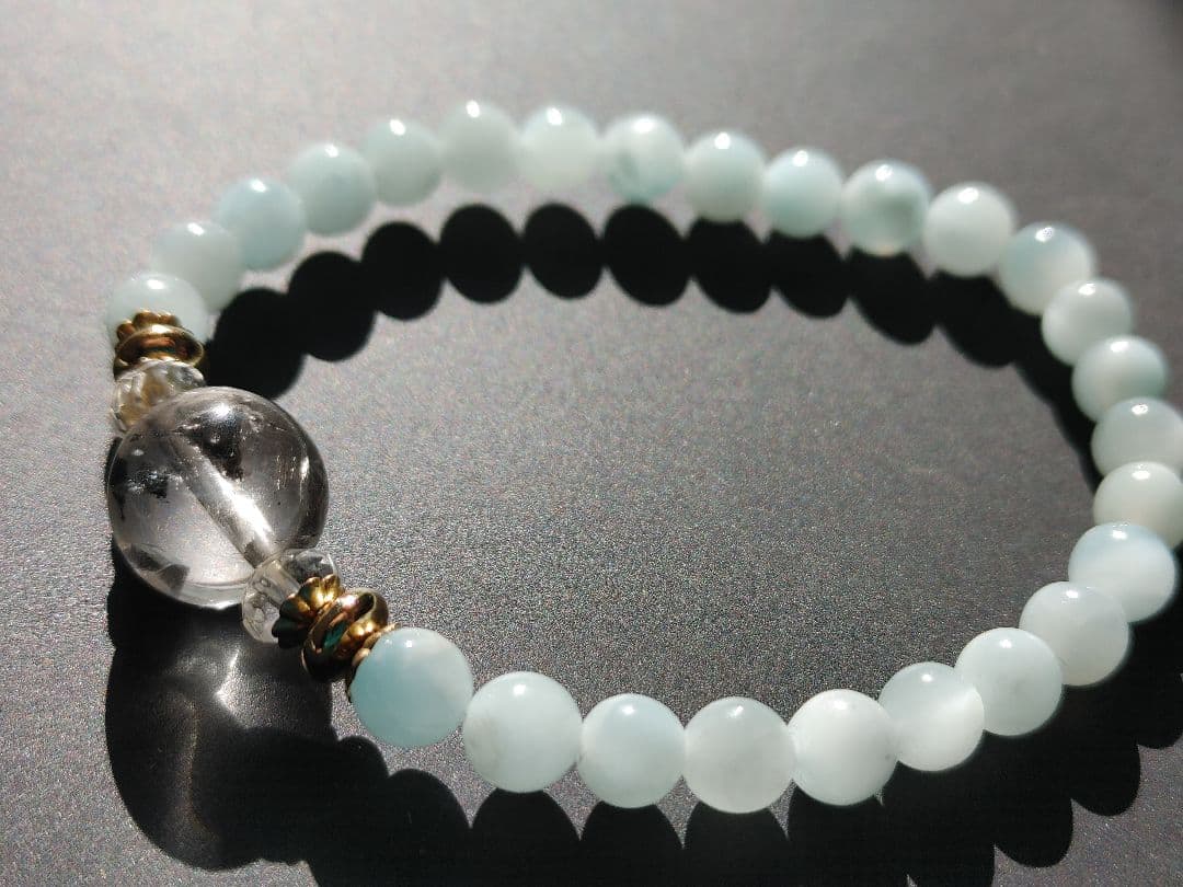 鉱物グラファイトインクォーツ×アイスラリマー天然石ブレスレット希少