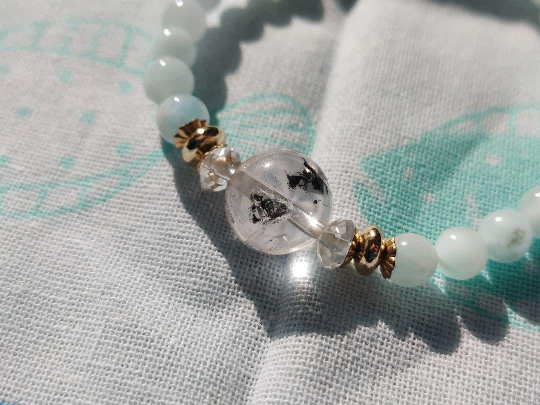 鉱物グラファイトインクォーツ×アイスラリマー天然石ブレスレット希少