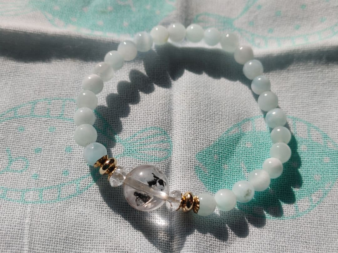 鉱物グラファイトインクォーツ×アイスラリマー天然石ブレスレット希少