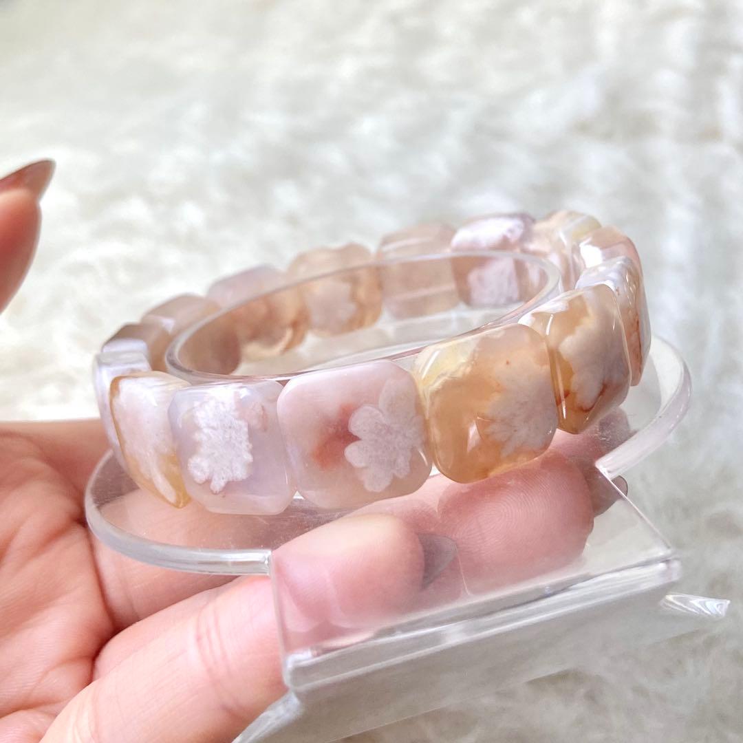 桜瑪瑙バングル チェリーブロッサムアゲート ブレスレット 天然石 パワーストーン