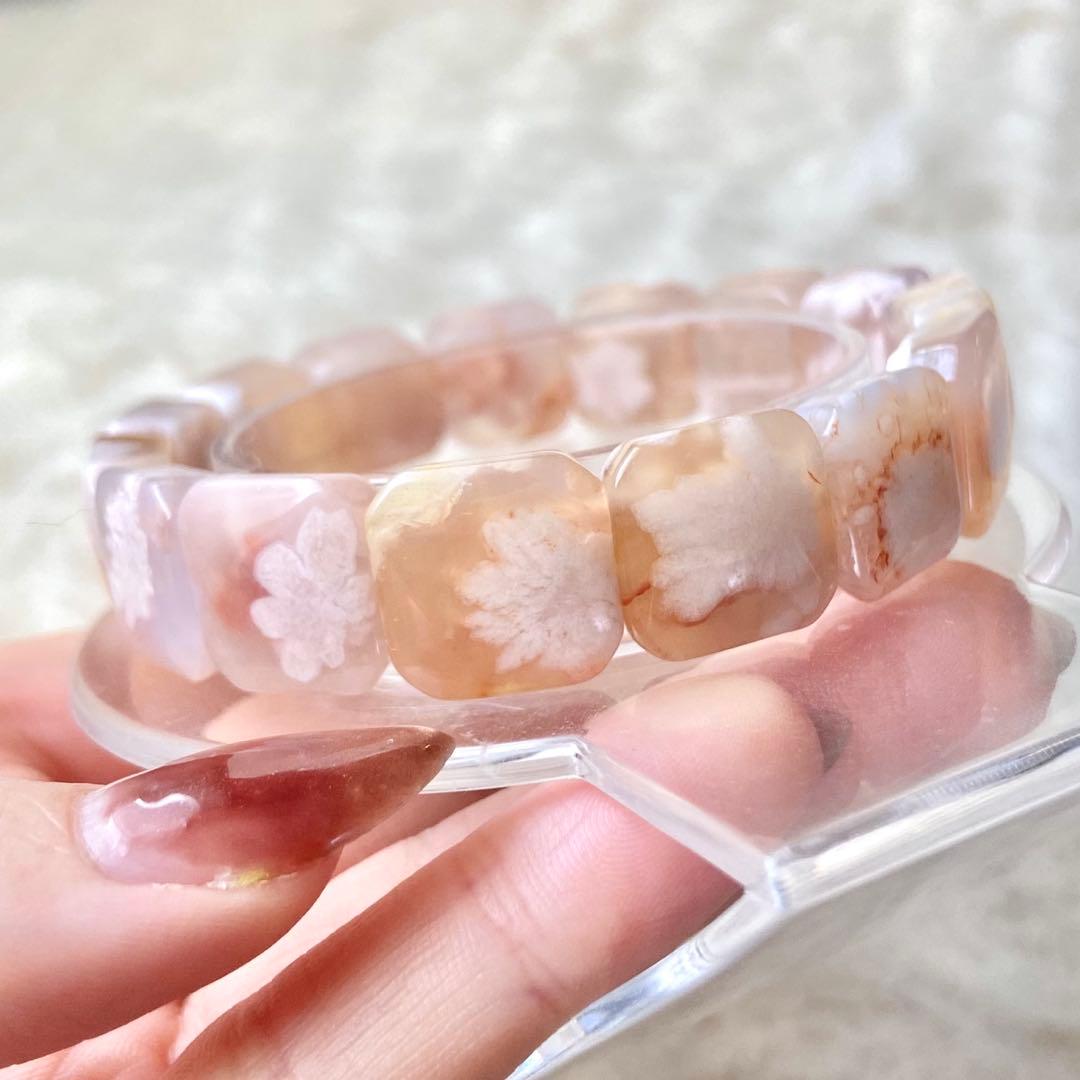 桜瑪瑙バングル チェリーブロッサムアゲート ブレスレット 天然石 パワーストーン