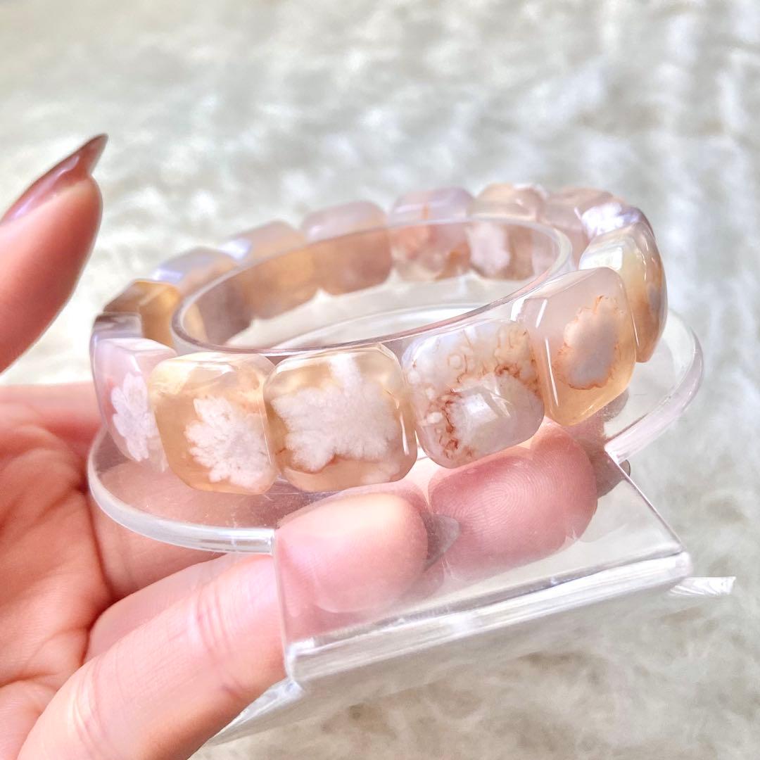 桜瑪瑙バングル チェリーブロッサムアゲート ブレスレット 天然石 パワーストーン