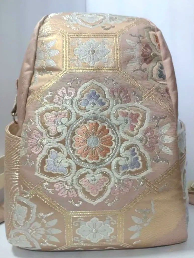 帯リメイクドロップリュック***淡桃地有職文様柄***